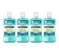 Listerine Enjuague Bucal Mentol Sabor Suave 500ml, Pack Ahorro 4x500ml, Colutorio Con Flúor, Zero alcohol, Ofrece 24 Horas De Protección, Elixir bucal de uso diario Mentolado Para un Aliento Fresco y