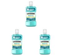 Listerine Mentol (1 x 250 ml), enjuague bucal con flúor, colutorio bucal con 24 horas de protección, elixir bucal mentolado para un aliento fresco duradero (Paquete de 3)