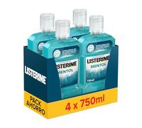 Listerine Mentol Enjuague bucal con flúor, colutorio encías con 24 horas de protección, elixir bucal mentolado para un aliento fresco duradero, pack de 4 x 750 ml