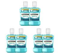 Listerine Mentol (pack de 2 x 1 L), enjuague bucal con flúor, colutorio bucal con 24 horas de protección, elixir bucal mentolado para un aliento fresco duradero (Paquete de 3)