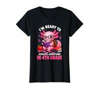Listo para Preguntas Axolotl En 4to Grado Divertido Lindo Estudiante Camiseta gráfica económica, Mujer, Negro, M
