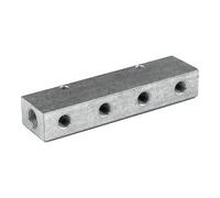 Listón de distribución, salidas en la parte delantera, entrada 2 x 3/8, salida 3 x 1/8, aluminio.