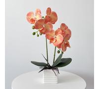 LISU - Orquídeas artificiales para decoración del hogar, florero blanco, flores artificiales (azul)