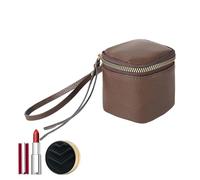 lisutupode Bolsa de maquillaje de cuero, bolsa de cosméticos impermeable - PU cuero portable Beuaty Case,Square Vintage Make Up -Case - Bolsa de baño con cremallera para lápiz labial y moneda, café,
