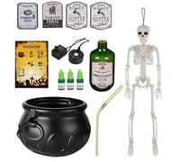 lisutupode Decoración De Olla Grande De Halloween con Frascos Mágicos Flotantes, Cuenco De Bruja Retro De Negro para Hogar, Atmósfera De Fiestas, Adecuado para Espacio Exterior