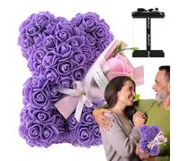 lisutupode Oso de rosas, oso de flores, oso decorativo para el día de San Valentín, oso de rosas artificiales, oso de flores eternas en caja transparente, flores hechas a mano, decoración del hogar