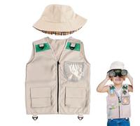 lisutupode Traje De Campamento Con Sombrero, Chaleco DePesca Para Niños, Chaleco De Carga Con Exploradores De Sombreros Ajustable Impermeable Multibolsillos, Para Camping, Tour, 3 A 9 Años