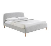 Lit adulte scandinave tissu gris clair et bois 160 x 200 cm NIELS