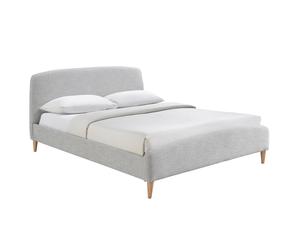 Lit adulte scandinave tissu gris clair et bois 160 x 200 cm NIELS