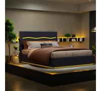 Lit Double Storage LED Lighting Checkered Pattern with Lights at The Head and Foot of The with Gas Pressure Rod Storage.Q3n5fB