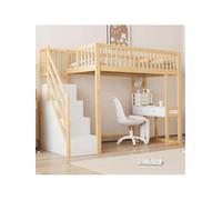 Lit Mezzanine 90x200 Avec Table multifonctionnelle, escalier de Rangement sécurisé, Cadre de Lit en Pin massif pour Enfants et Adolescents, Blanc