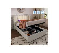 Lit simple - MUVOE - 90x200 - Lámpara de lectura integrada - Carga USB - Diseño de lino gris