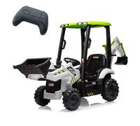 Litake 4 en 1 Tractor Eléctrico Infantil Excavadora - 12V con Control Remoto, Pala Frontal, Claxon, Techo Desmontable, Diversión Segura, Juguete Montable - Color Blanco y Verde