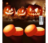 Litake 4 Luces LED de Calabaza para Halloween, Deco de Luces de Calabaza, Velas sin llama Brillantes y Parpadeantes con Control Remoto y Temporizador, Luces Jack O Lantern con pilas para Halloween