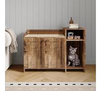 Litake Arenero para Gatos Cerrado Madera Repisa 86x50x62 Cm Marrón Rústico | Mueble Organizador Escalonado Panel Arqueado Tapa Superior para Dormitorio Pasillo Recibidor y Salón