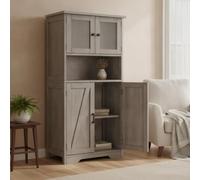 Litake Armario Alto 128 cm Madera con Cristal y estantes Ajustables