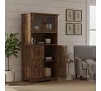 Litake Armario Alto 128 cm Madera con Cristal y estantes Ajustables