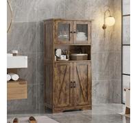 Litake Armario Alto para recibidor 128 cm - Aparador Auxiliar Independiente con 4 Puertas (2 de Vidrio) y estantes Ajustables - Color Vintage - 60x30x128 cm