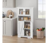 Litake Armario Alto para recibidor 128 cm - Aparador Auxiliar Independiente con 4 Puertas (2 de Vidrio) y estantes Ajustables - Blanco - 60x30x128 cm