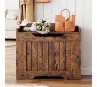 Litake Baúl de Almacenaje Madera Panel Ranurado 63x35x56 Cm Marrón Rústico | Puf Taburete Reforzado Caja Organizadora para Dormitorio Infantil Salón Recibidor y Oficina