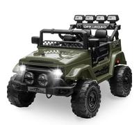 Litake Coche Electrico para Niños 12V con Mando - 3 velocidades - Ruedas Anchas antivibración - música, inalámbrico, Luces LED y claxon - Carro Electrico Infantil para niños 3-6 años - Verde
