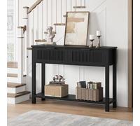 Litake Estilo Farmhouse - Mesa Consola Estrecha 43" con diseño Acanalado - 2 cajones + Estante, Mesa de sofá 2 Niveles en MDF - para recibidor/Pasillo/Sala - Color: 25 Years of Black