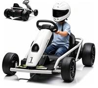 Litake Go Kart Eléctrico Drift Infantil 24V (2x150W) - 2 baterías 12V 9Ah - 6-18 km/h - Asiento Ajustable, Avance/Retroceso, Arranque Suave, MP3, Ruedas EVA - hasta 70 kg - Color: Blanco