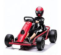 Litake Go Kart Eléctrico Drift Infantil 24V (2x150W) - 2 baterías 12V 9Ah - 6-18 km/h - Asiento Ajustable, Avance/Retroceso, Modo Drift, Arranque Suave, MP3 - hasta 70 kg - Color: Rojo