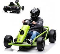 Litake Go Kart Eléctrico Drift Infantil 24V (2x150W) - 2 baterías 12V 9Ah - 6-18 km/h - Asiento Ajustable, Avance/Retroceso, Arranque Suave, MP3 - hasta 70 kg - Color: Verde