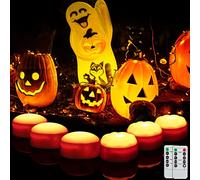 Litake Halloween Luces de Calabaza, 6pcs LED Luces de Ccalabaza Brillante y Parpadeante velas sin llama con 2 Mandos a Distancia y Temporizador, Jack O Lantern Luces con pilas para Halloween Deco