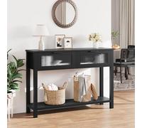 Litake Mesa Consola Estrecha 43" para recibidor y salón - Madera - 2 cajones con Frente de Vidrio + Estante Abierto Inferior - Ideal detrás del sofá/Pasillo - Color: Black