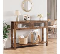 Litake Mesa Consola Estrecha 43" para recibidor y salón - Madera rústica - 2 cajones con Frente de Vidrio + Estante Inferior de almacenaje - Ideal detrás del sofá/Pasillo - Color: Clásico Color
