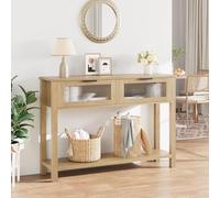 Litake Mesa Consola Estrecha 47,2" para recibidor y salón - Madera rústica Moderna - 2 cajones con Frente de Vidrio + Estante Abierto de 2 Niveles - Ideal detrás del sofá/Pasillo - Color: 25-Year