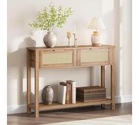 Litake Mesa Consola Estrecha Boho de Madera con ratán para Entrada - 2 cajones, Estante Inferior de 2 Niveles - para Pasillo, recibidor o detrás del sofá - Color marrón 25 años