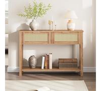 Litake Mesa Consola Estrecha con ratán 43" para recibidor - 2 cajones y Estante de Almacenamiento - para salón y Pasillo o detrás del sofá - Color marrón