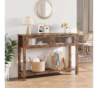 Litake Mesa Consola Estrecha Estilo Farmhouse 47,2" para recibidor y salón - Madera - 2 cajones con Frente de Vidrio + Estante Abierto de 2 Niveles - Ideal detrás del sofá/Pasillo - Color: 25-Year