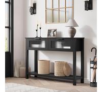 Litake Mesa Consola Estrecha Estilo Farmhouse Moderno 47,2" para recibidor y salón - Madera - 2 cajones con Frente de Vidrio + Estante Abierto de 2 Niveles - Ideal detrás del sofá/Pasillo - Color: 25