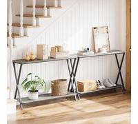 Litake Mesa Consola Estrecha Industrial de 2 Niveles para recibidor y detrás del sofá - con Estante de Almacenamiento y Estructura metálica - para Pasillo, salón y Dormitorio - Gris, 105x30x81 cm