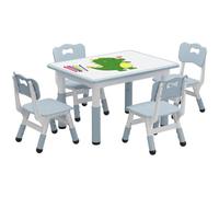 Litake Mesa Infantil Ajustable 4 Sillas Grafiti 80x60cm Gris Oscuro | Set mesa infantil ajustable 4 sillas, tablero grafiti borrable, seguro antideslizante para niños 2-10 años.