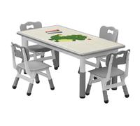 Litake Mesa Infantil Ajustable Altura 4 Sillas Gris Oscuro | Set mesa-sillas altura regulable, tablero graffiti borrable, certificación CE, patas antideslizantes para niños de 2-10 años.
