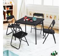 Litake Mesa y Sillas Infantil Plegable de Madera y Metal Negro 4 Sillas | Mesa y Sillas Plegables para Niños con Estructura Resistente Fácil de Guardar para Jugar en Casa