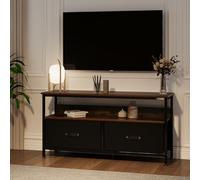 Litake Mueble TV Estrecho para hasta 50" con Almacenamiento - 2 cajones de Tela Plegables y estantes Abiertos - Consola de Entretenimiento para salón o Dormitorio - Color: Madera rústica Vintage con