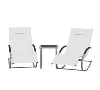 Litake Set de 3 sillas mecedoras y Chaise Lounge para Patio - Mesa Auxiliar incluida - Estructura de Hierro y textilene de Secado rápido - Color Blanco