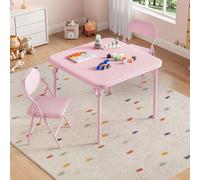 Litake Set Mesa y Sillas Infantil Plegable con Mesa Cuadrada y 2 Sillas | Set 3 Piezas Infantil con Sillas Acolchadas, Tapizado PU y Estructura Metálica resistente para juegos y manualidades
