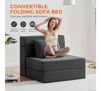 Litake Sofá Cama 4 En 1 Plegable Tela De Pana Acanalada Funda Lavable Negro | Espuma de alta densidad anti-hundimiento, diseño portátil con asa, listo para usar, resistente al desgaste para niños y masco