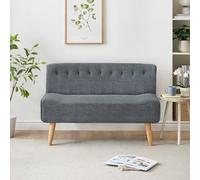 Litake Sofá de 2 plazas, de tela, tapizado, con aspecto de lino y patas de madera, estilo retro, para espacios pequeños, salón, dormitorio, sala de juegos, color gris, 117 x 56 x 78 cm