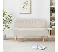 Litake Sofá tapizado de 2 plazas, sofá de tela, sofá doble con aspecto de lino y patas de madera, muebles de aspecto retro para espacios pequeños, salón, dormitorio, sala de juegos, color beige, 117 x