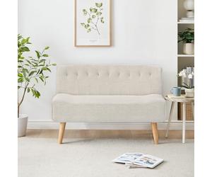 Litake Sofá tapizado de 2 plazas, sofá de tela, sofá doble con aspecto de lino y patas de madera, muebles de aspecto retro para espacios pequeños, salón, dormitorio, sala de juegos, color beige, 117 x