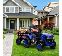 Litake Tractor eléctrico Infantil 12V con Remolque Desmontable - Doble Motor 35W, 3 velocidades - Control Remoto, Luces LED, música y claxon - Vehículo Seguro para niños de 3 a 8 años - Color Azul