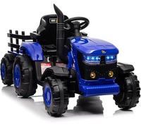 Litake Tractor eléctrico Infantil 12V con Remolque Desmontable - Doble Motor 35W, 3 velocidades, Mando a Distancia, Luces LED, música y claxon - Coche batería Seguro para niños 3-8 años - Color Azul